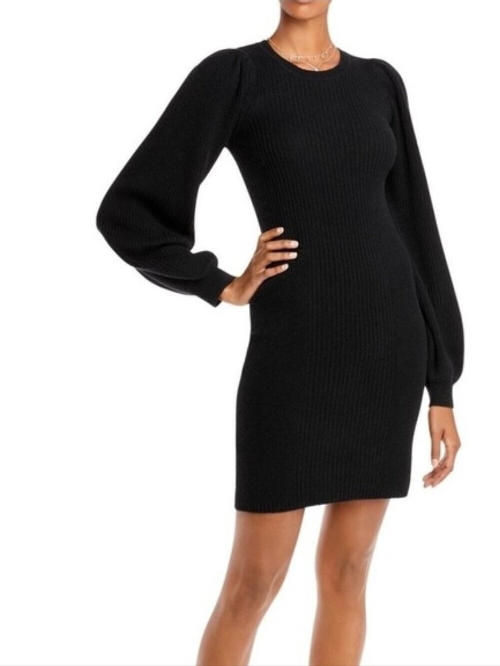 Aqua Cashmere NWT Womens Black 100% Cashmere Crew Neck Sweater Dress XS